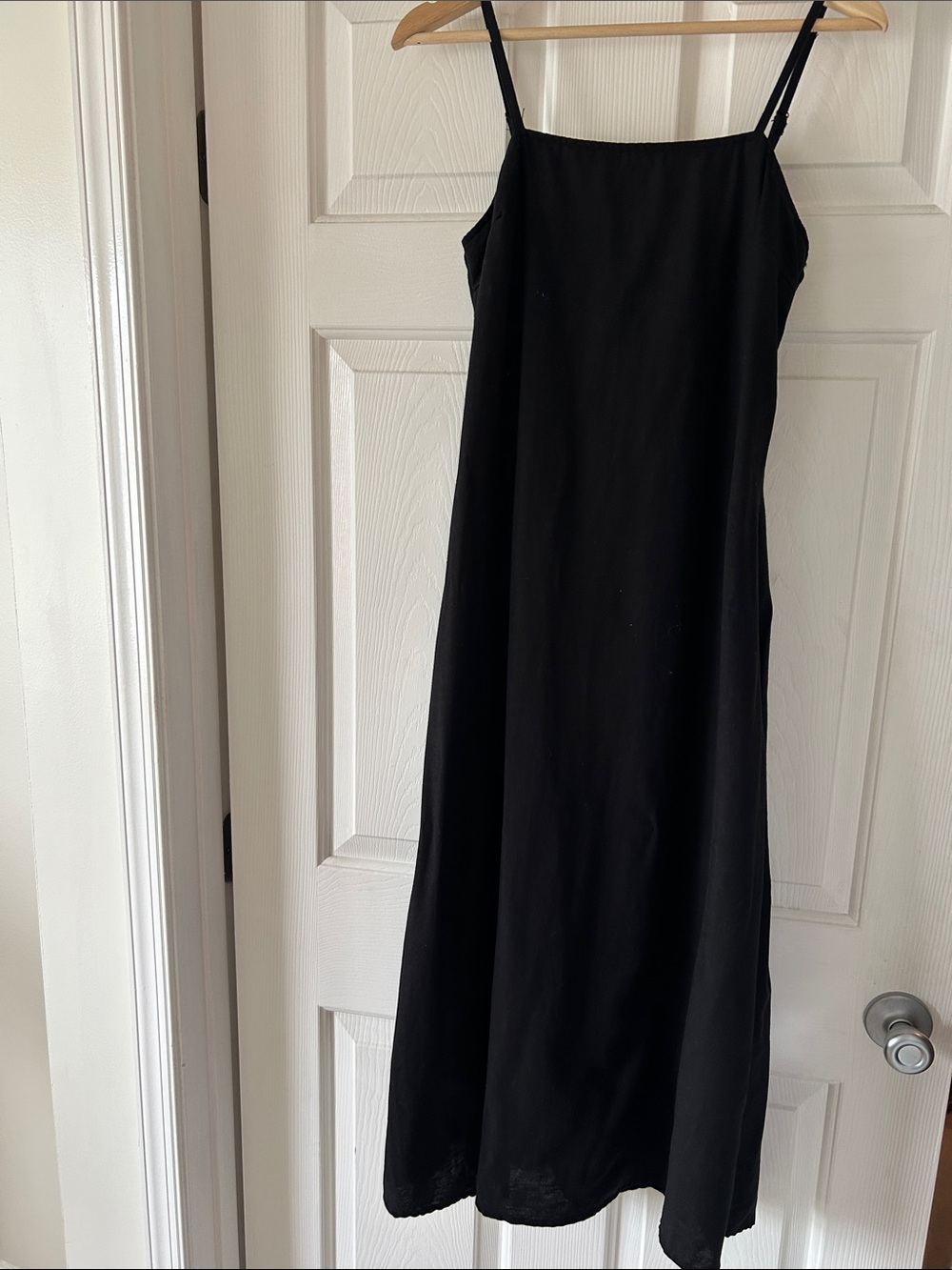 Classic Black Midi Slip Dress with Slim Straps